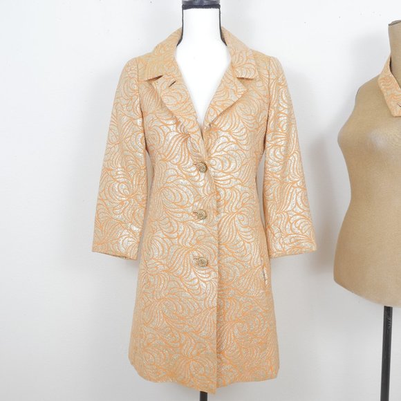 Carlye Jackets & Blazers - Carlye VINTAGE Orange Gold Metallic Art Deco Brocade 60's Mod Design Button Coat